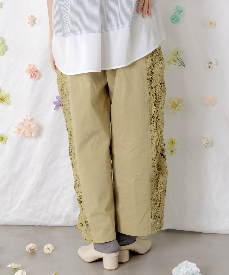 アジサイ柄リボンベルト付き蝶レースパンツ-5