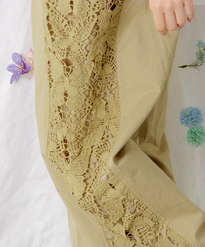 アジサイ柄リボンベルト付き蝶レースパンツ-6