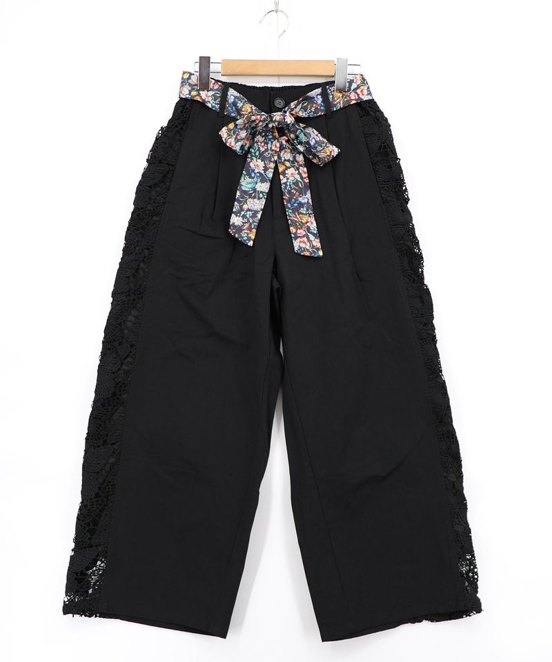 アジサイ柄リボンベルト付き蝶レースパンツ-8