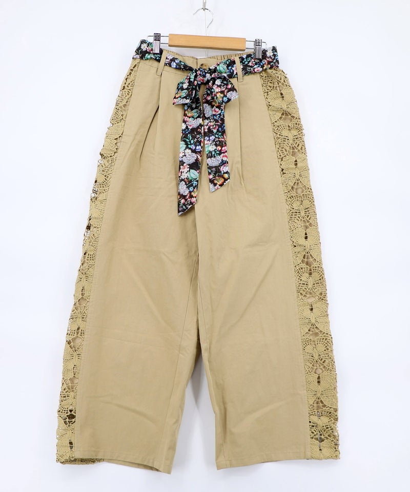 アジサイ柄リボンベルト付き蝶レースパンツ-11
