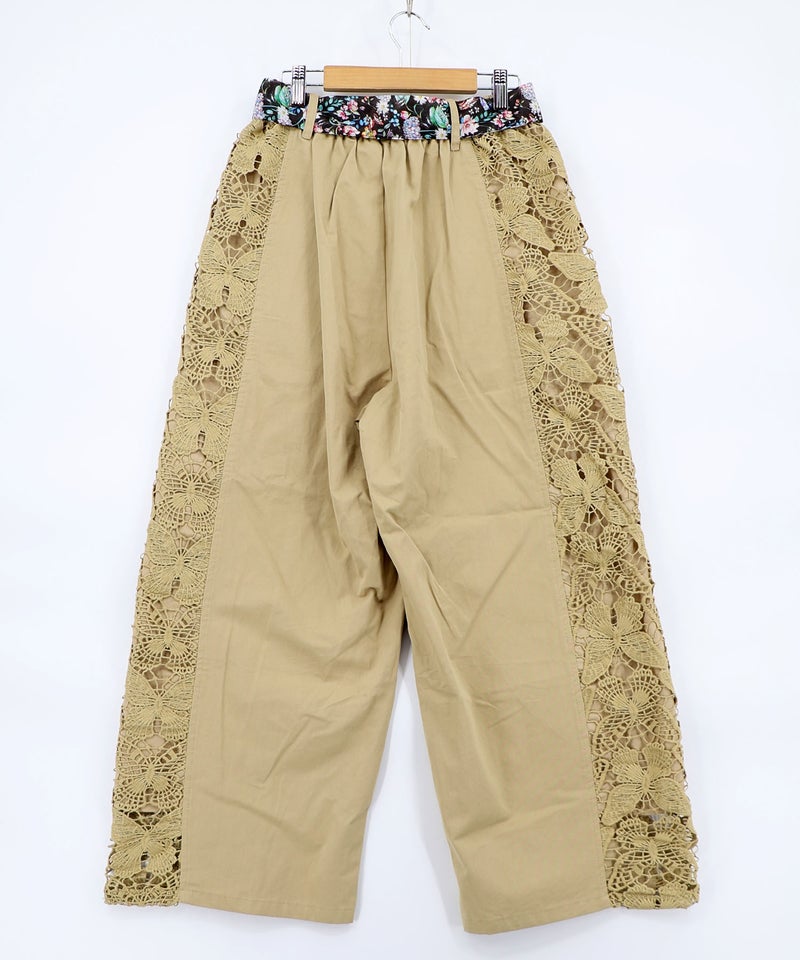 アジサイ柄リボンベルト付き蝶レースパンツ-12