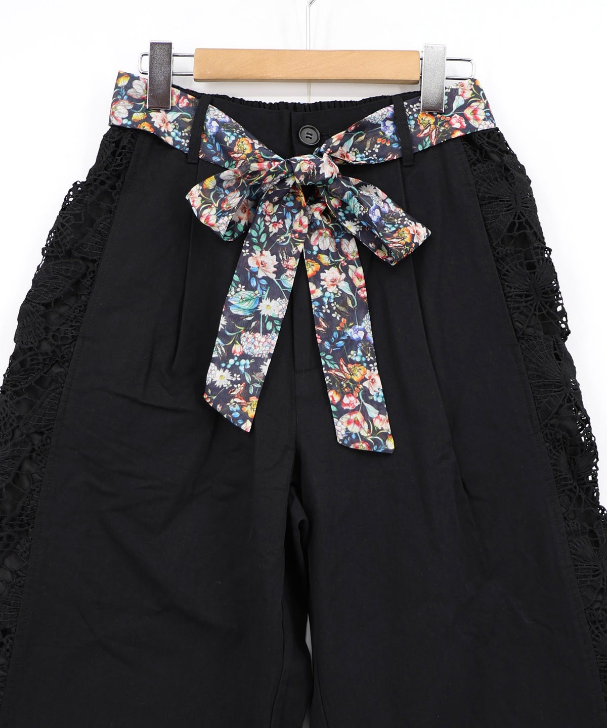 アジサイ柄リボンベルト付き蝶レースパンツ-14