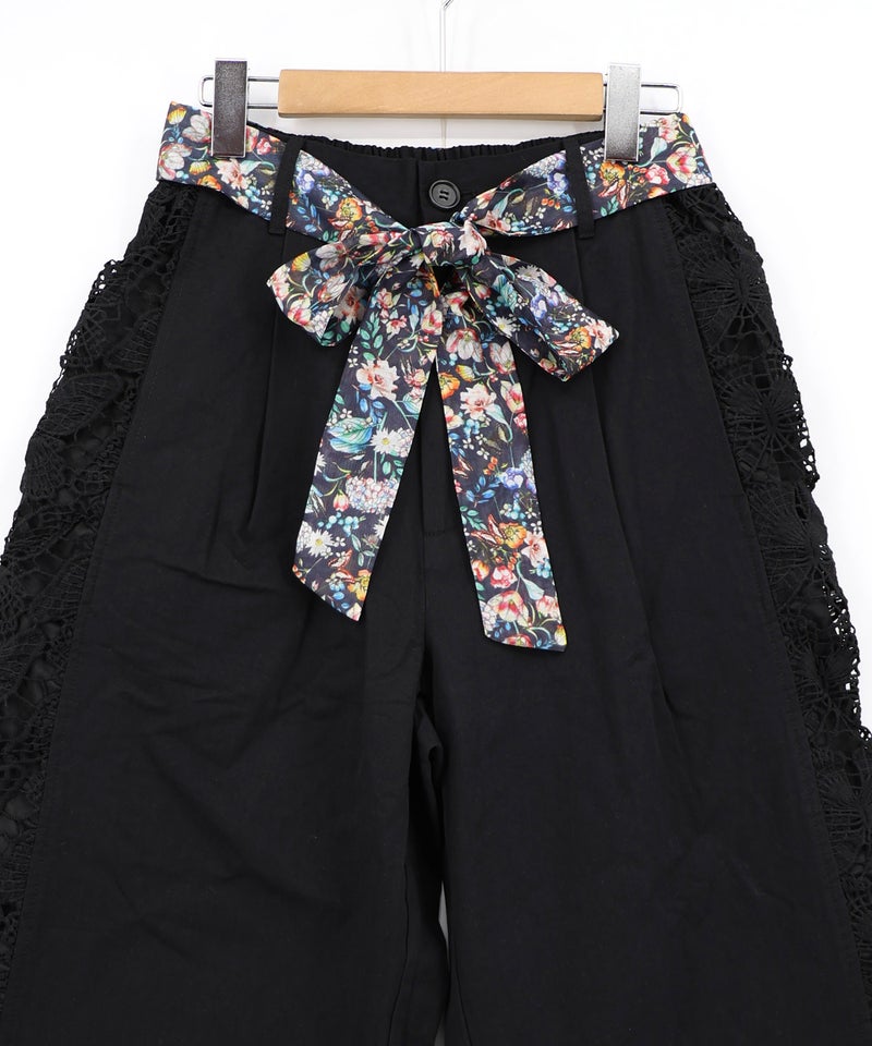 アジサイ柄リボンベルト付き蝶レースパンツ-14