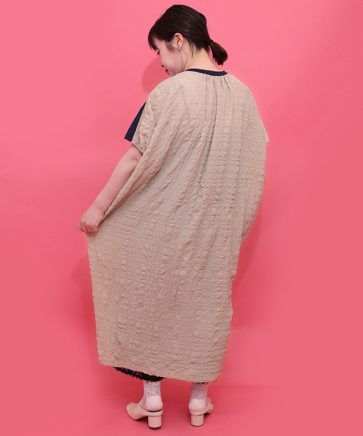 お城のレース風箔プリント異素材切替ワンピ-3