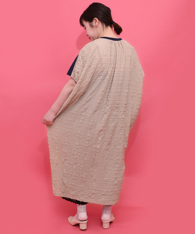 お城のレース風箔プリント異素材切替ワンピ-3