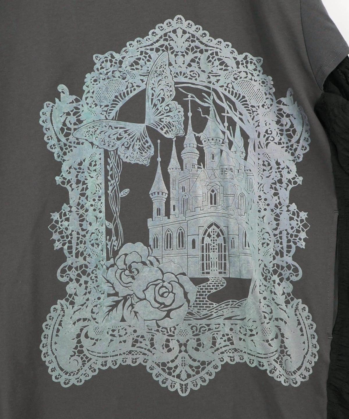 お城のレース風箔プリント異素材切替ワンピ-5