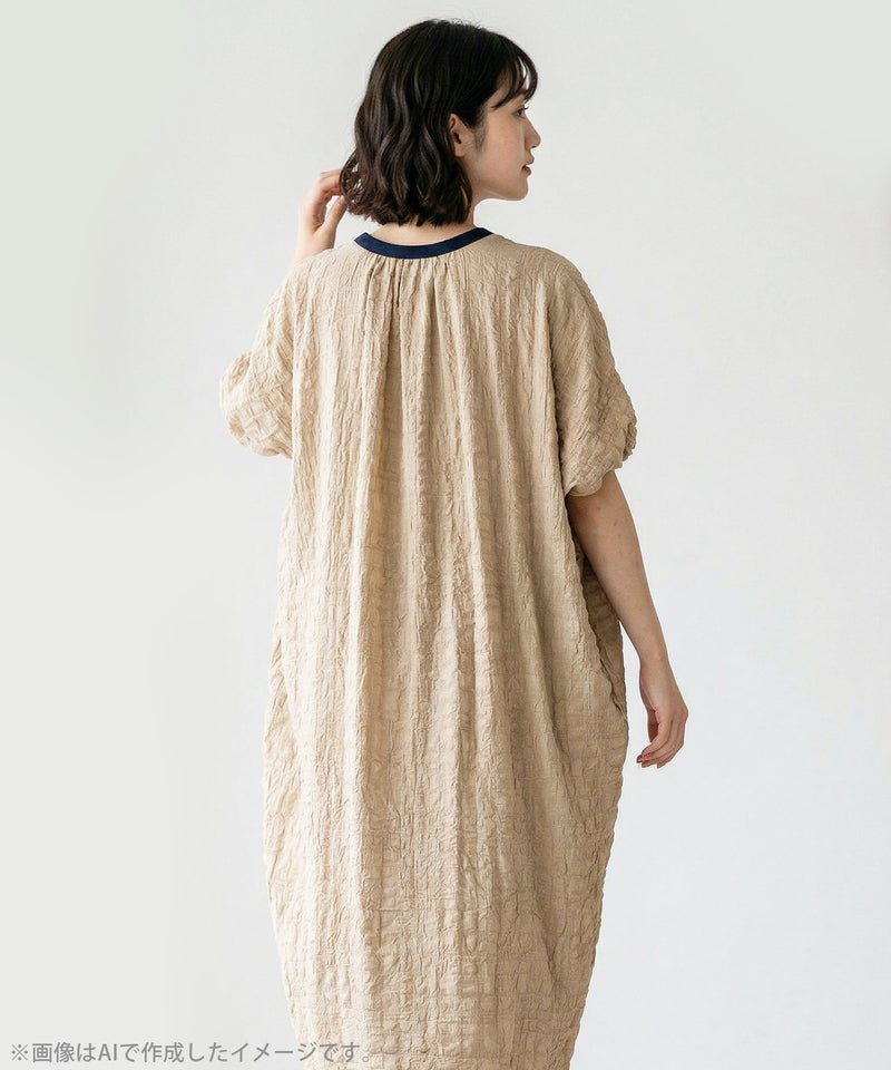 お城のレース風箔プリント異素材切替ワンピ-7