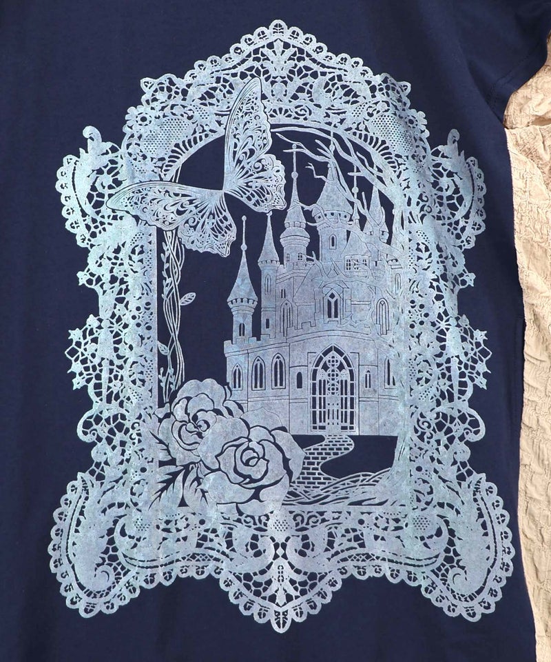 お城のレース風箔プリント異素材切替ワンピ-8