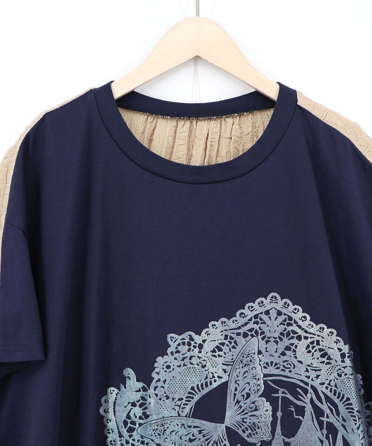 お城のレース風箔プリント異素材切替ワンピ-9