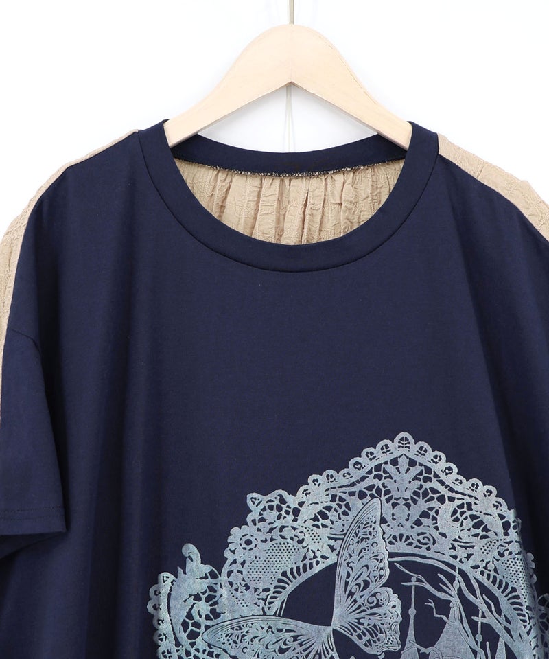 お城のレース風箔プリント異素材切替ワンピ-9