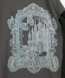 お城のレース風箔プリント異素材切替ワンピ-10