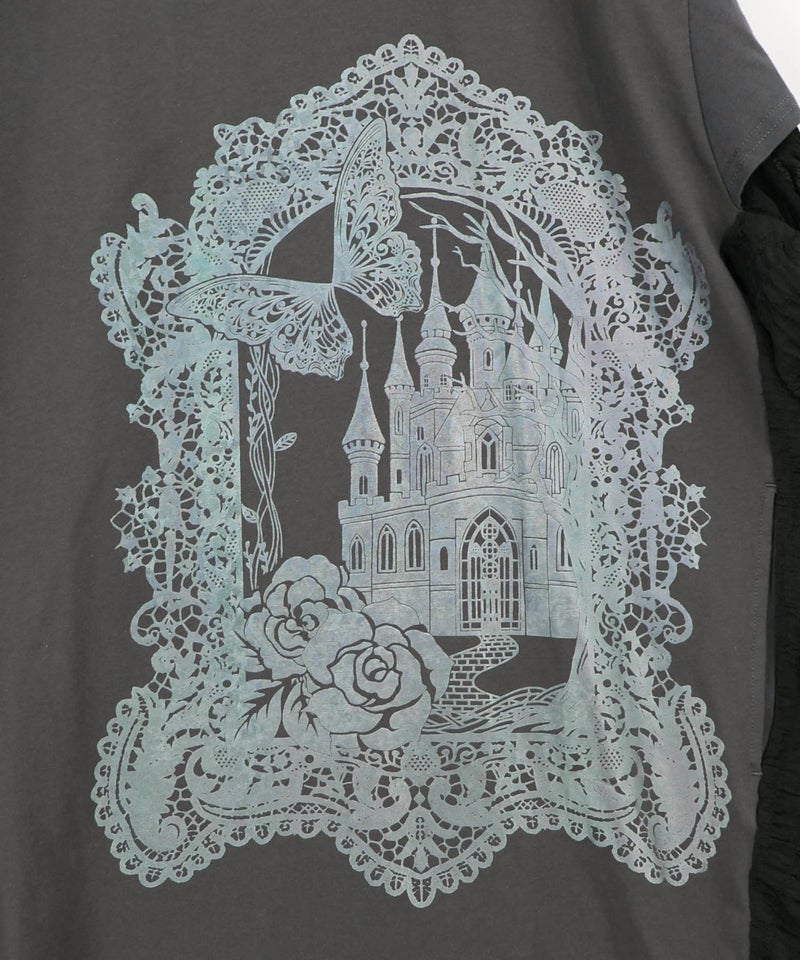 お城のレース風箔プリント異素材切替ワンピ-10