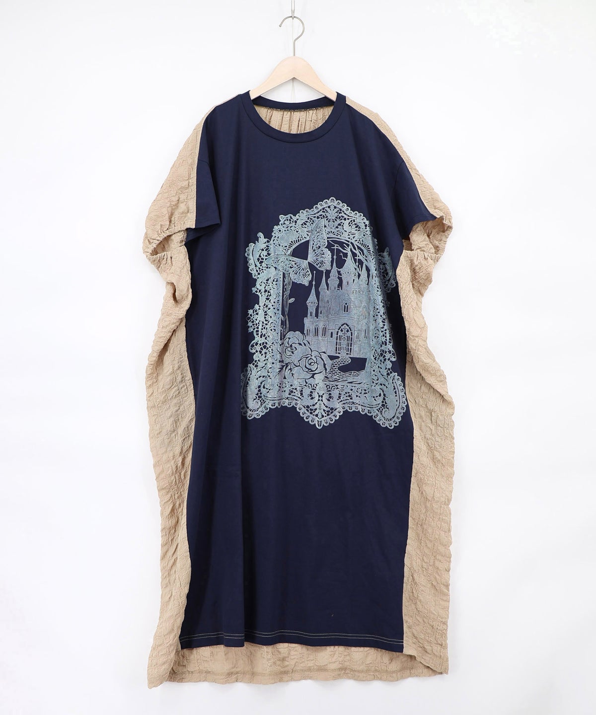 お城のレース風箔プリント異素材切替ワンピ-11