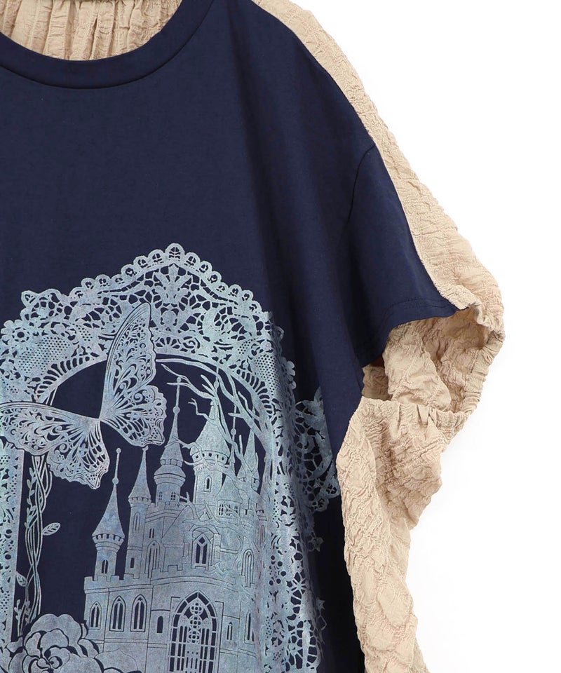 お城のレース風箔プリント異素材切替ワンピ-15