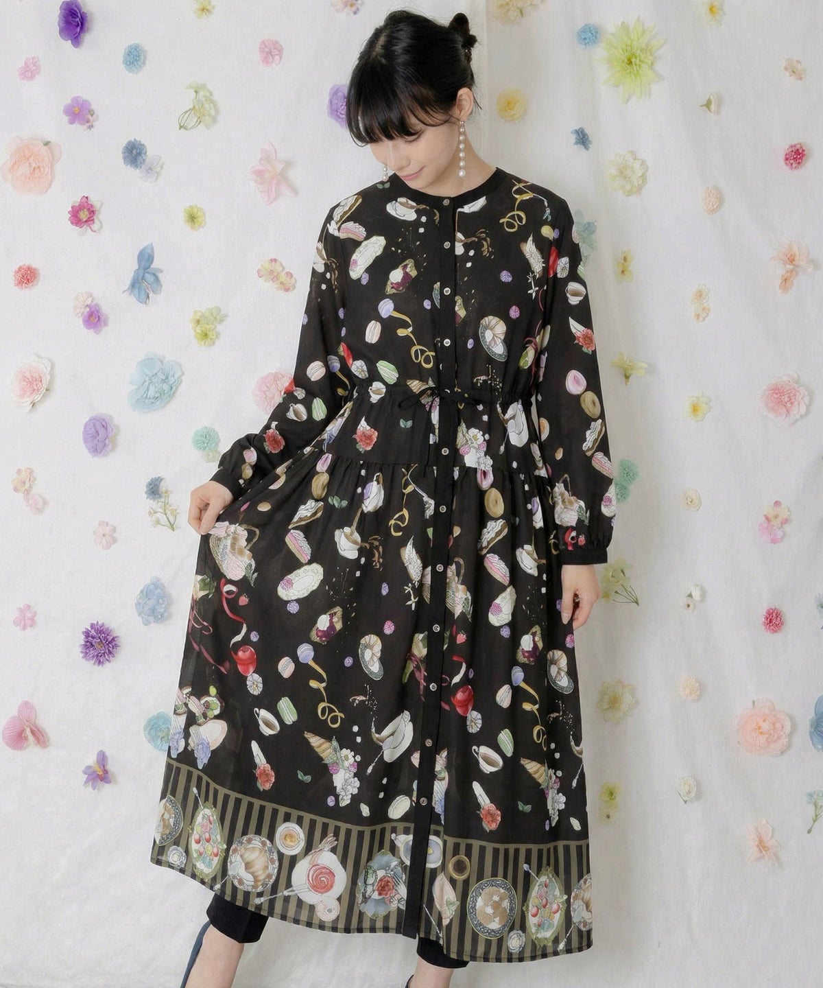 パリの朝食柄シャツワンピース-1