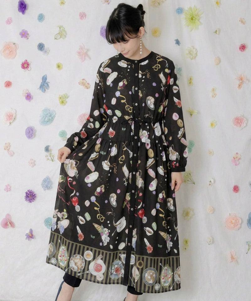 パリの朝食柄シャツワンピース-1