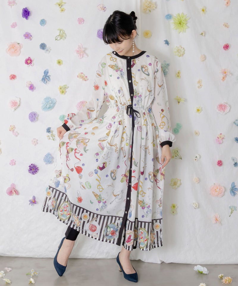 パリの朝食柄シャツワンピース-2