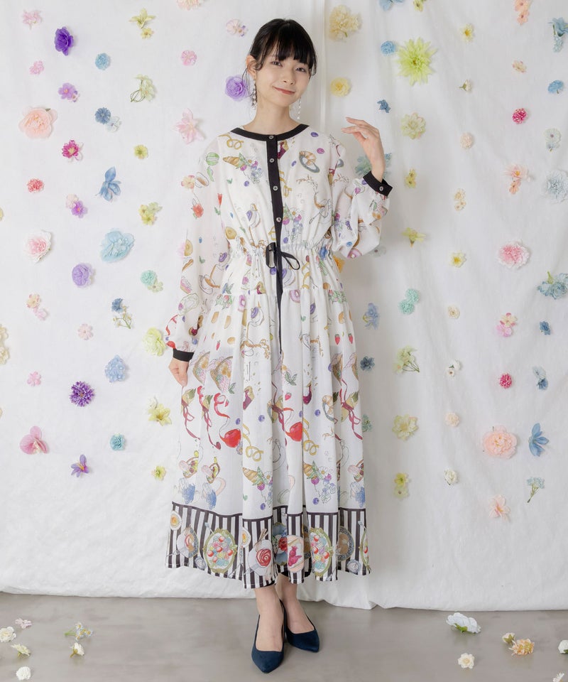 パリの朝食柄シャツワンピース-2