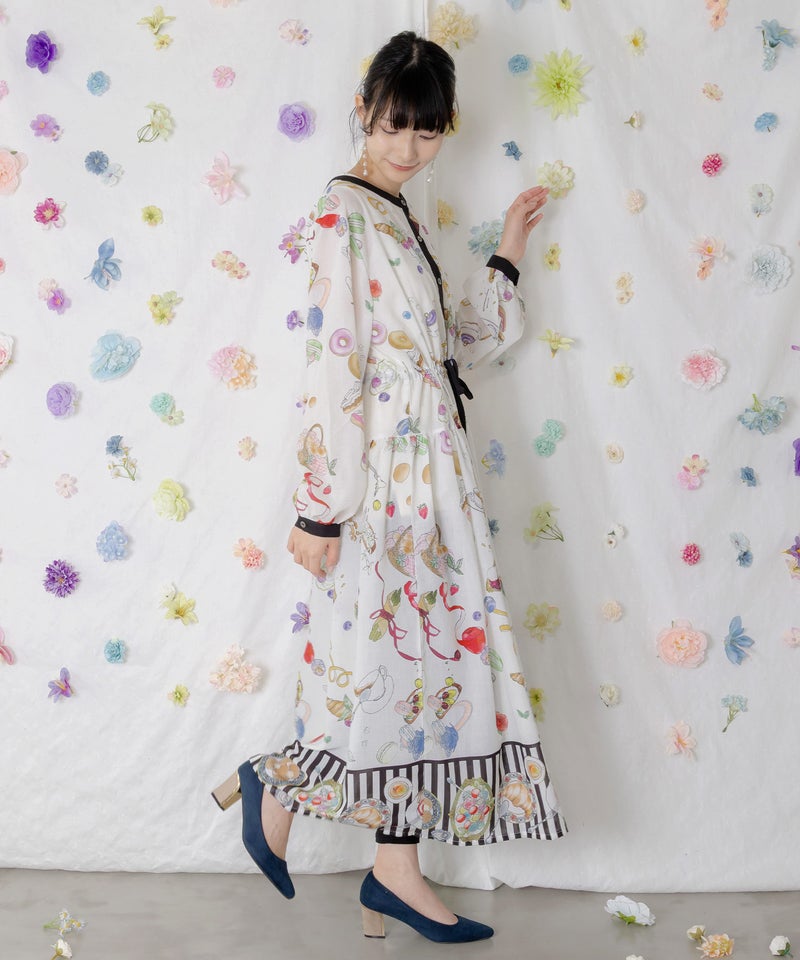 パリの朝食柄シャツワンピース-3