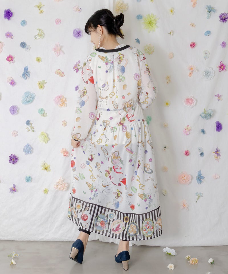 パリの朝食柄シャツワンピース-4