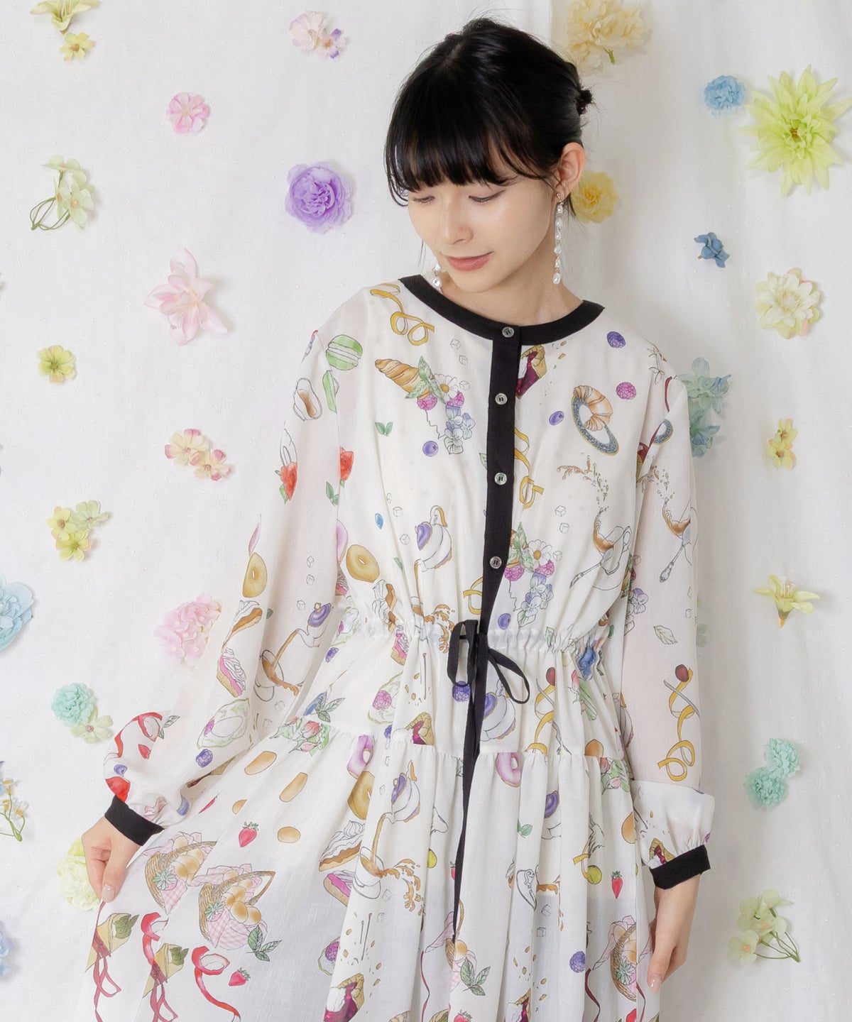 パリの朝食柄シャツワンピース-6