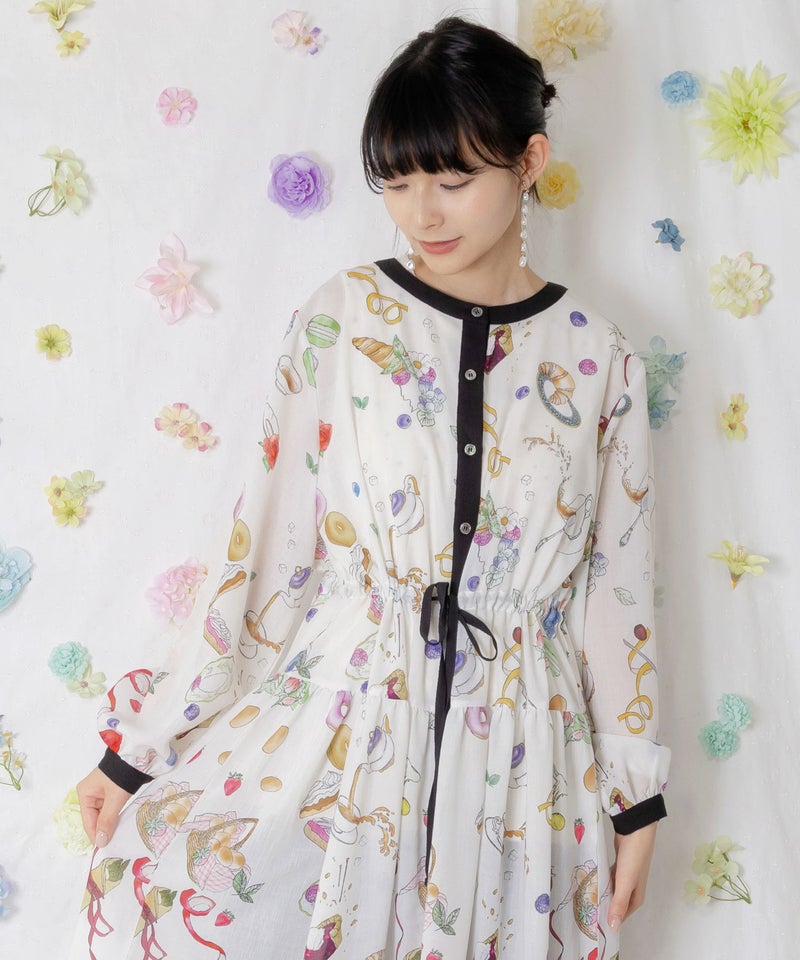 パリの朝食柄シャツワンピース-6