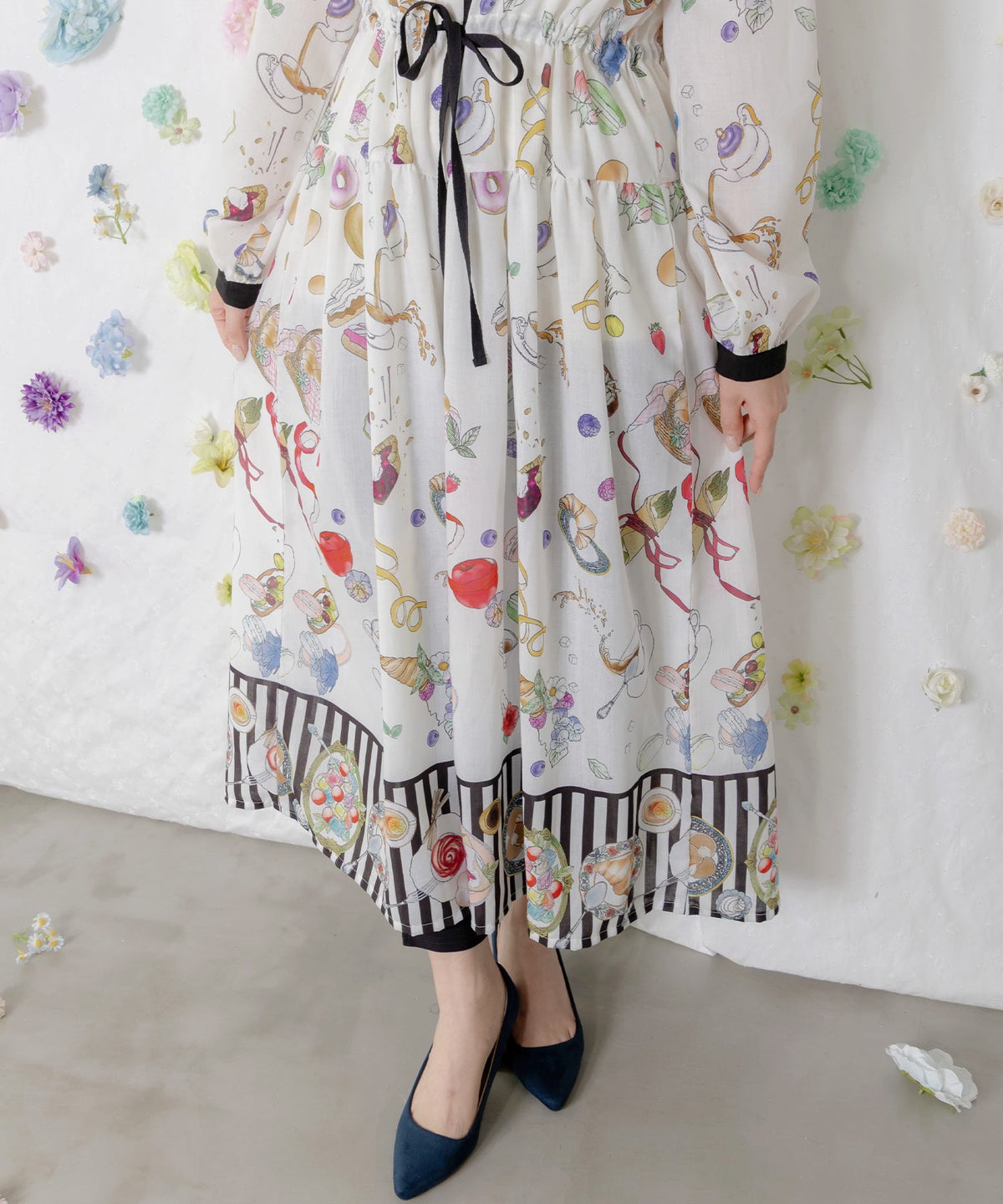 パリの朝食柄シャツワンピース-7