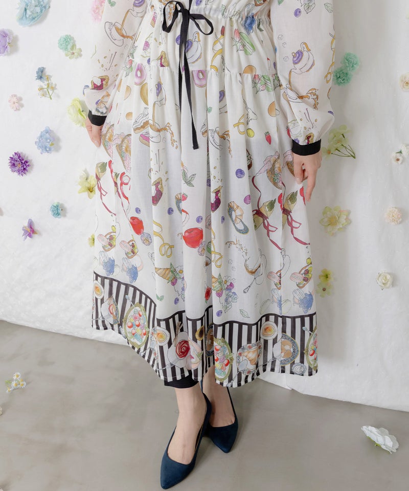 パリの朝食柄シャツワンピース-7