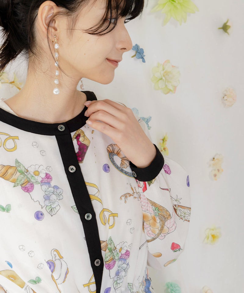 パリの朝食柄シャツワンピース-8