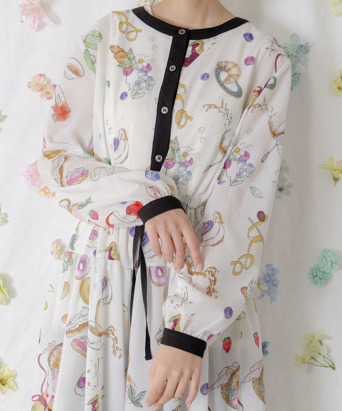 パリの朝食柄シャツワンピース-9