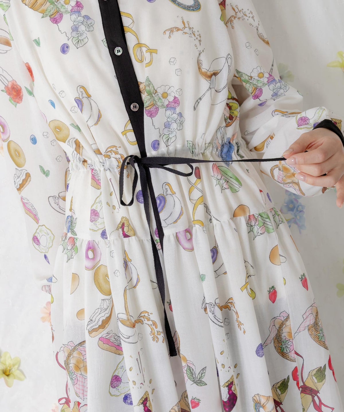 パリの朝食柄シャツワンピース-10