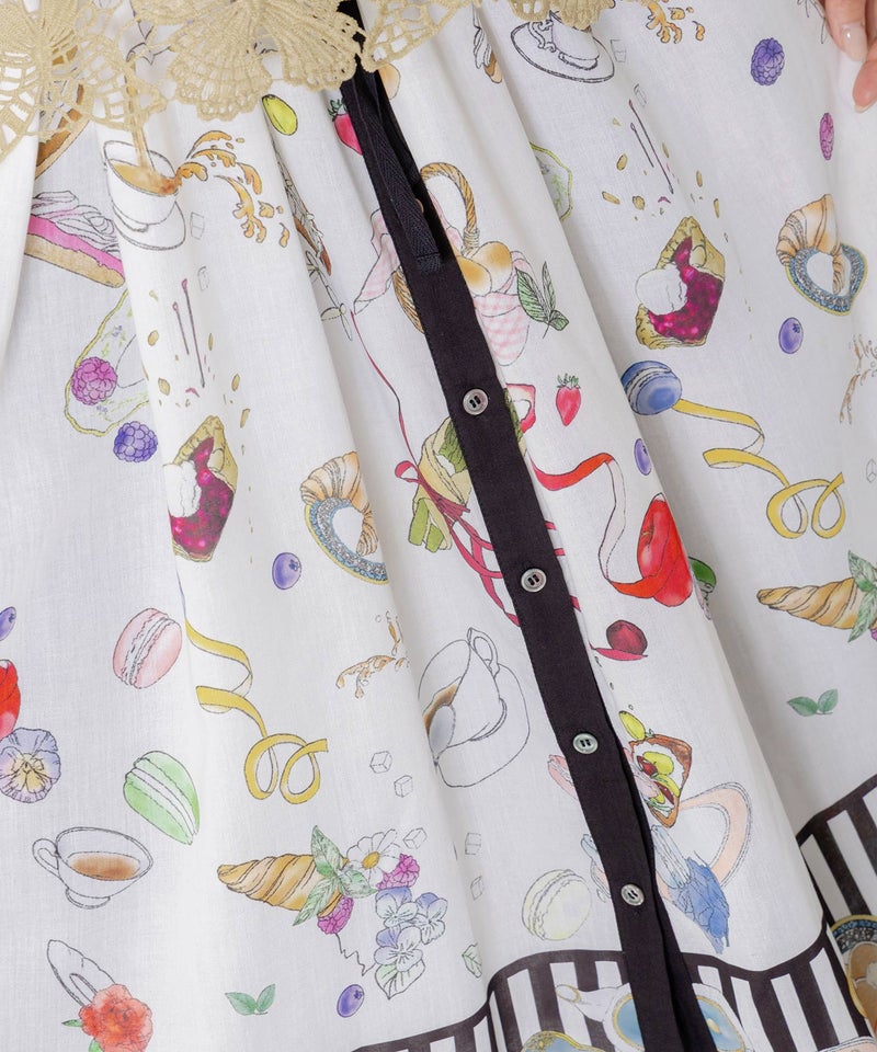 パリの朝食柄シャツワンピース-11