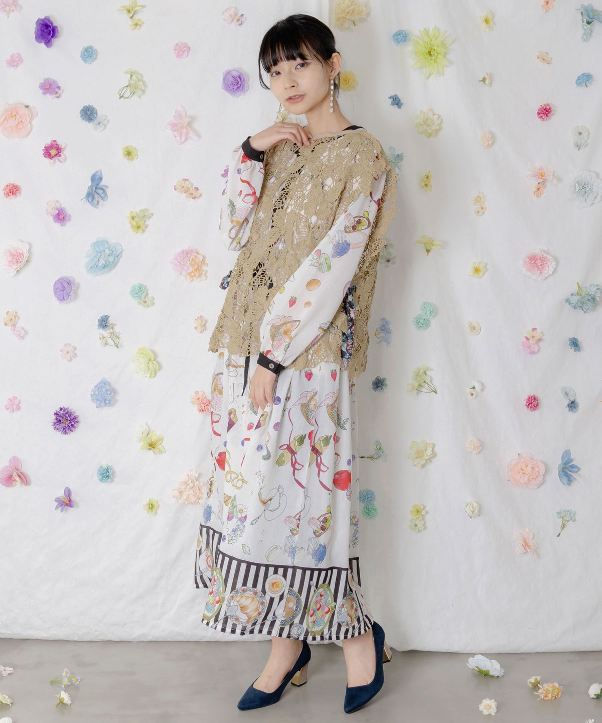 パリの朝食柄シャツワンピース-13