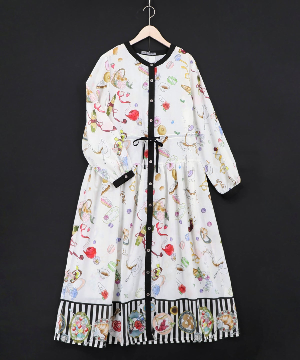 パリの朝食柄シャツワンピース-14