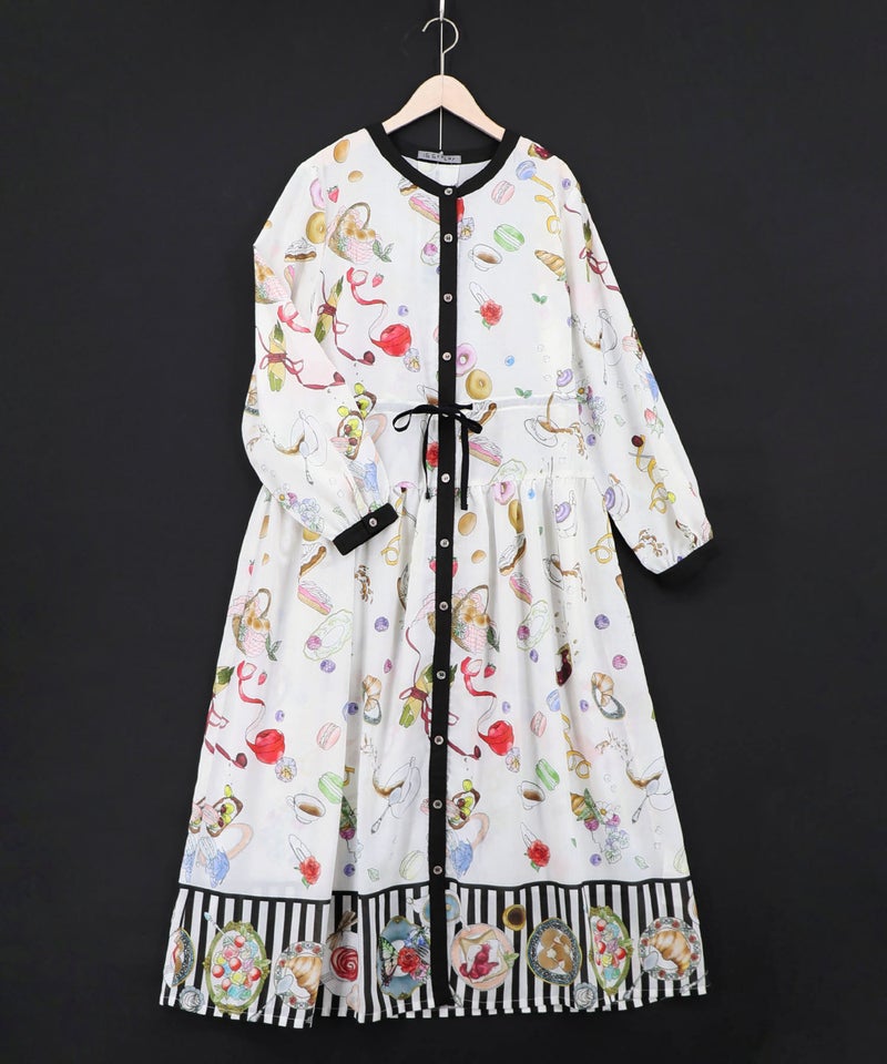 パリの朝食柄シャツワンピース-14