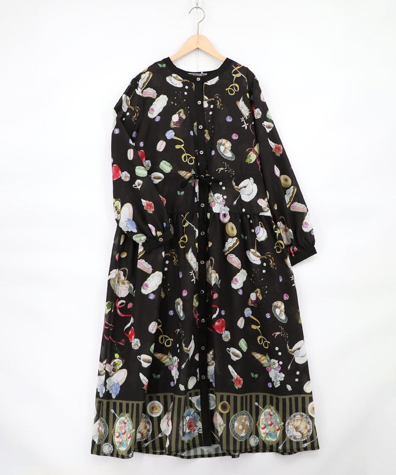 パリの朝食柄シャツワンピース-16