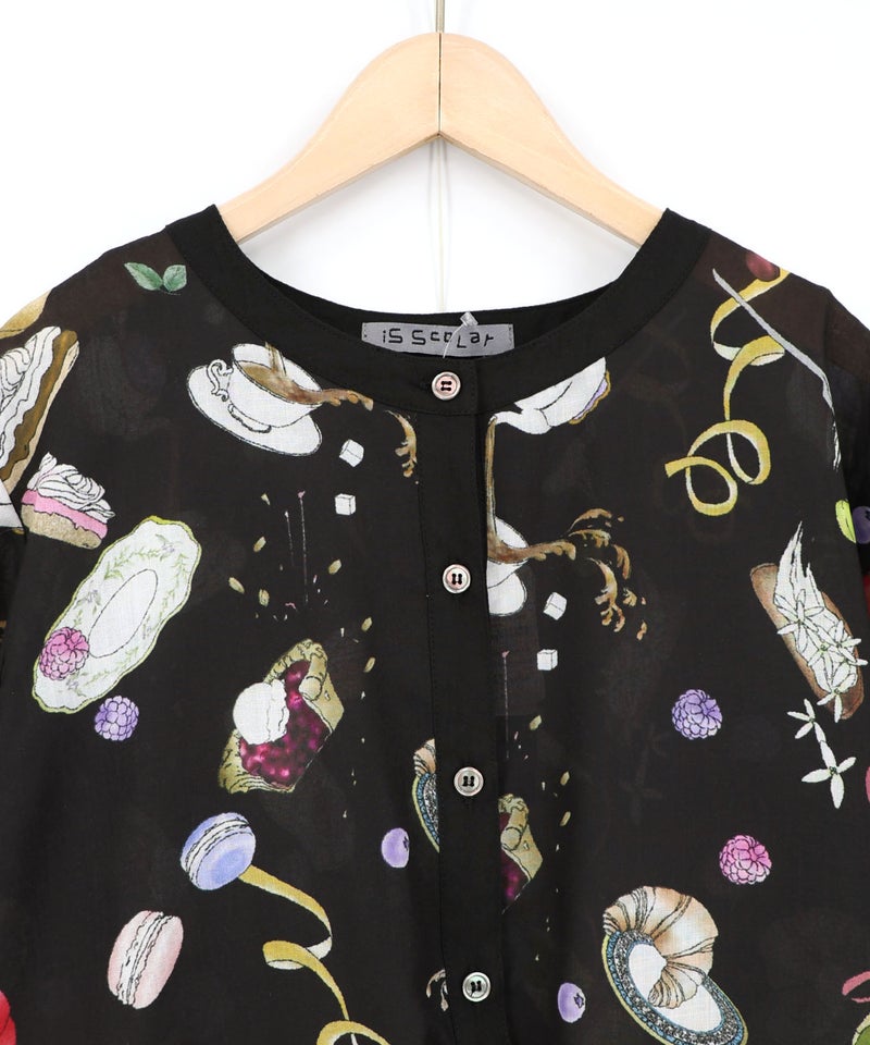 パリの朝食柄シャツワンピース-18