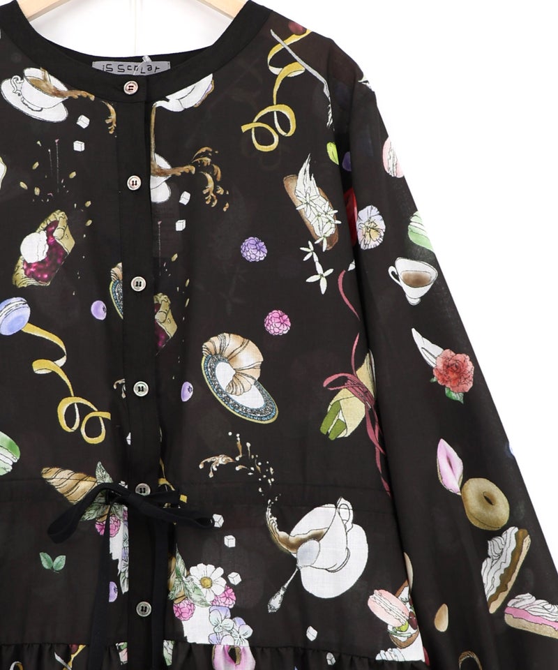 パリの朝食柄シャツワンピース-19