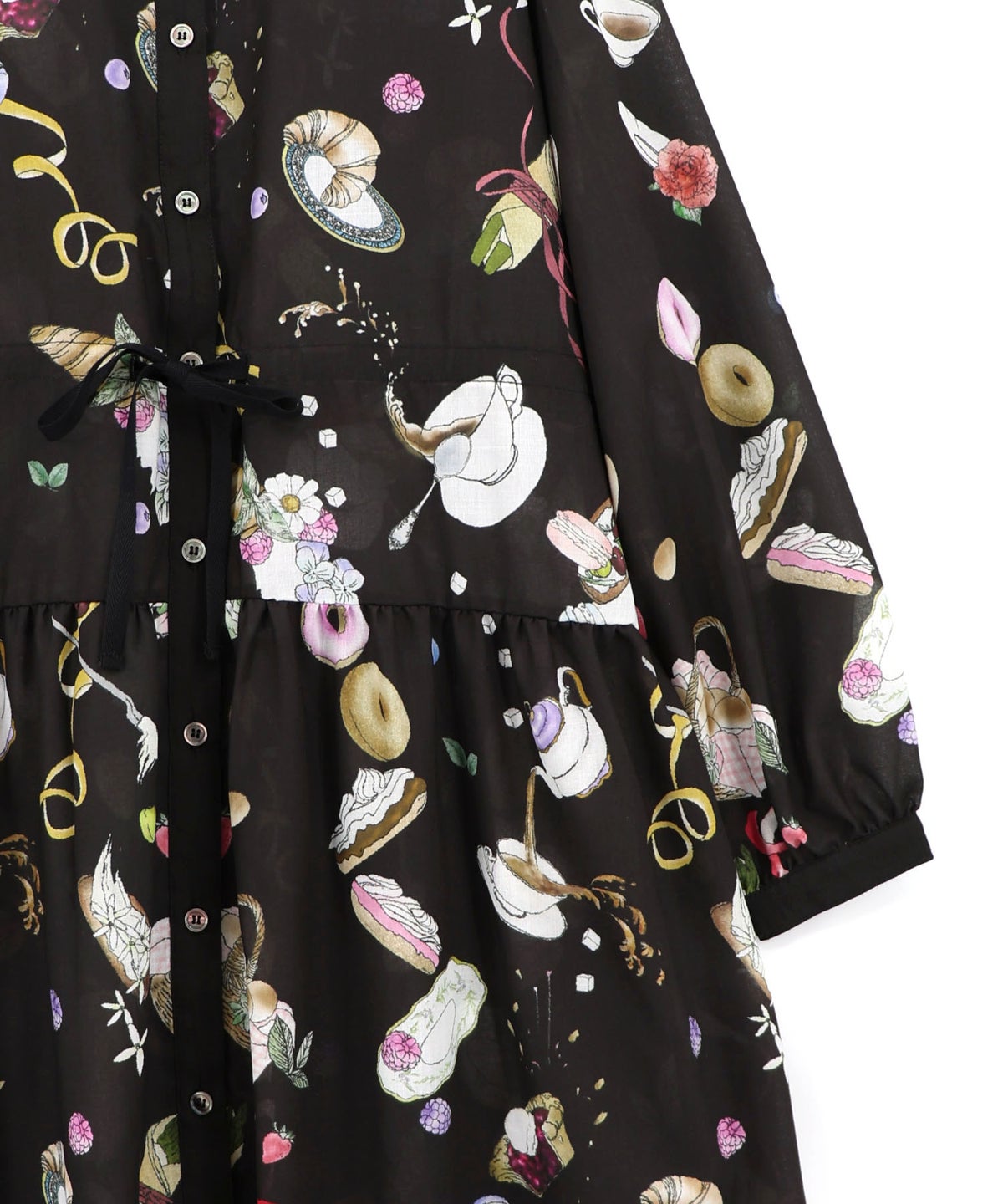 パリの朝食柄シャツワンピース-20