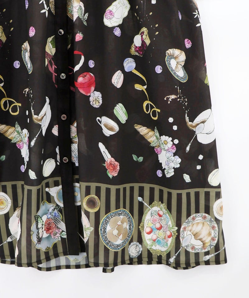 パリの朝食柄シャツワンピース-22