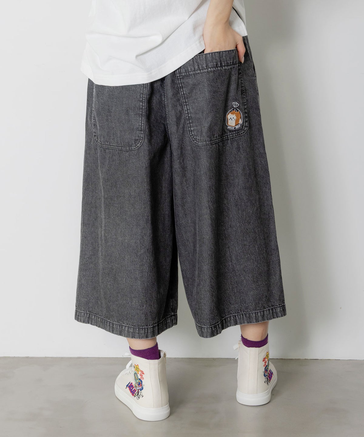 ネコパン刺繍 ツイルorデニムパンツ-12