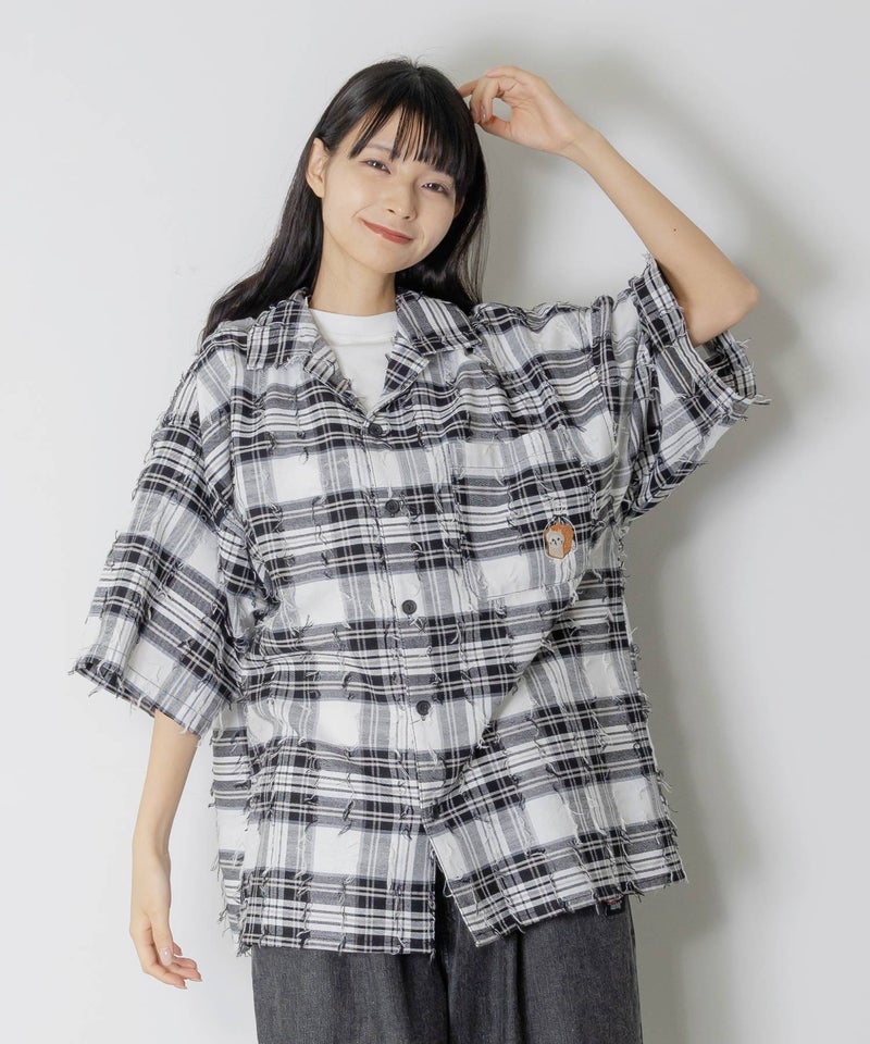 ネコパン刺繍 ひげチェックorデニムシャツ-1