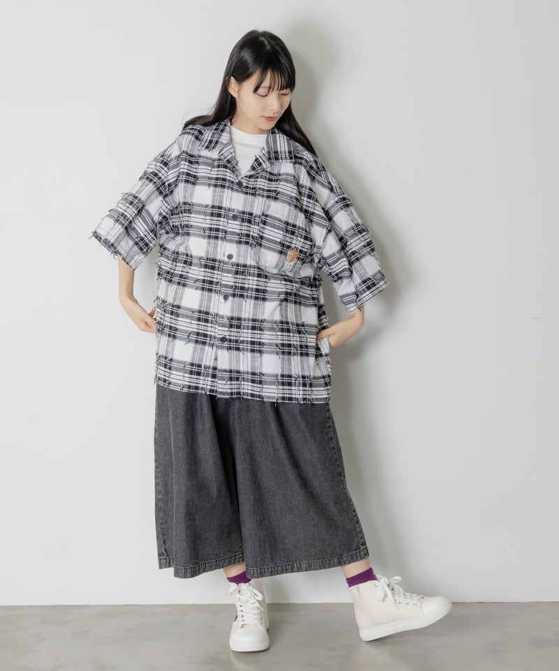 ネコパン刺繍 ひげチェックorデニムシャツ-2