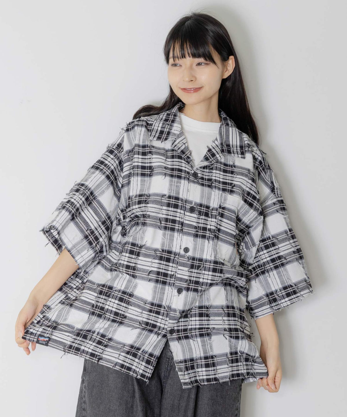 ネコパン刺繍 ひげチェックorデニムシャツ-3