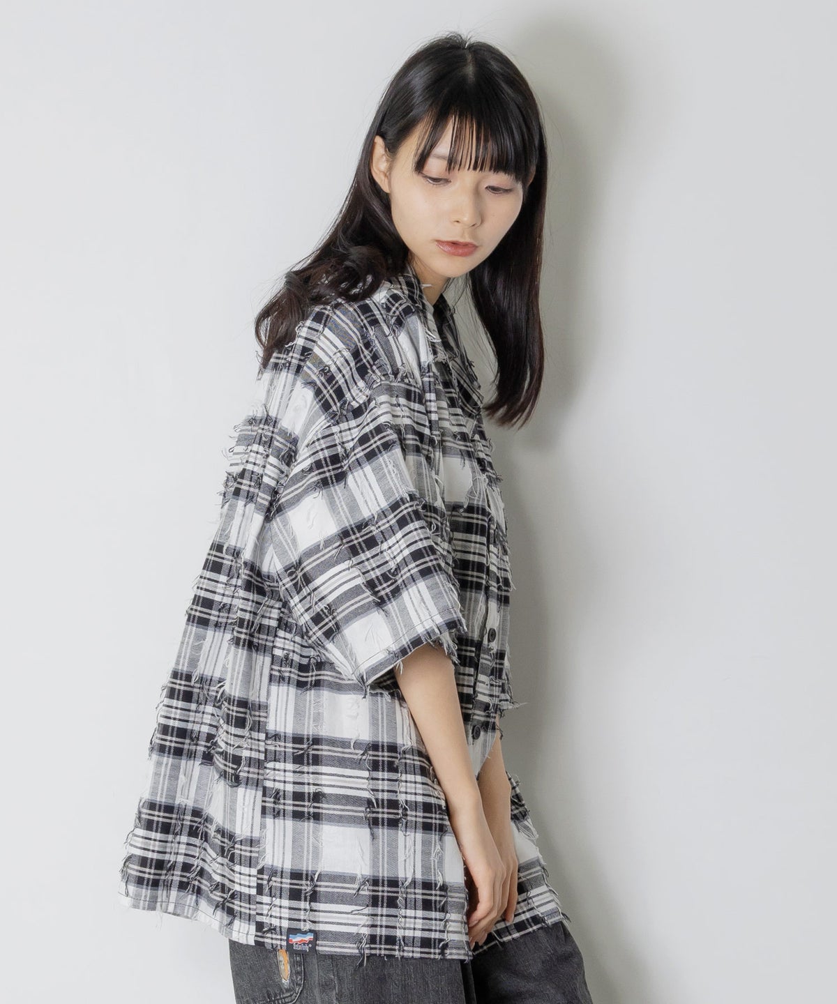 ネコパン刺繍 ひげチェックorデニムシャツ-4