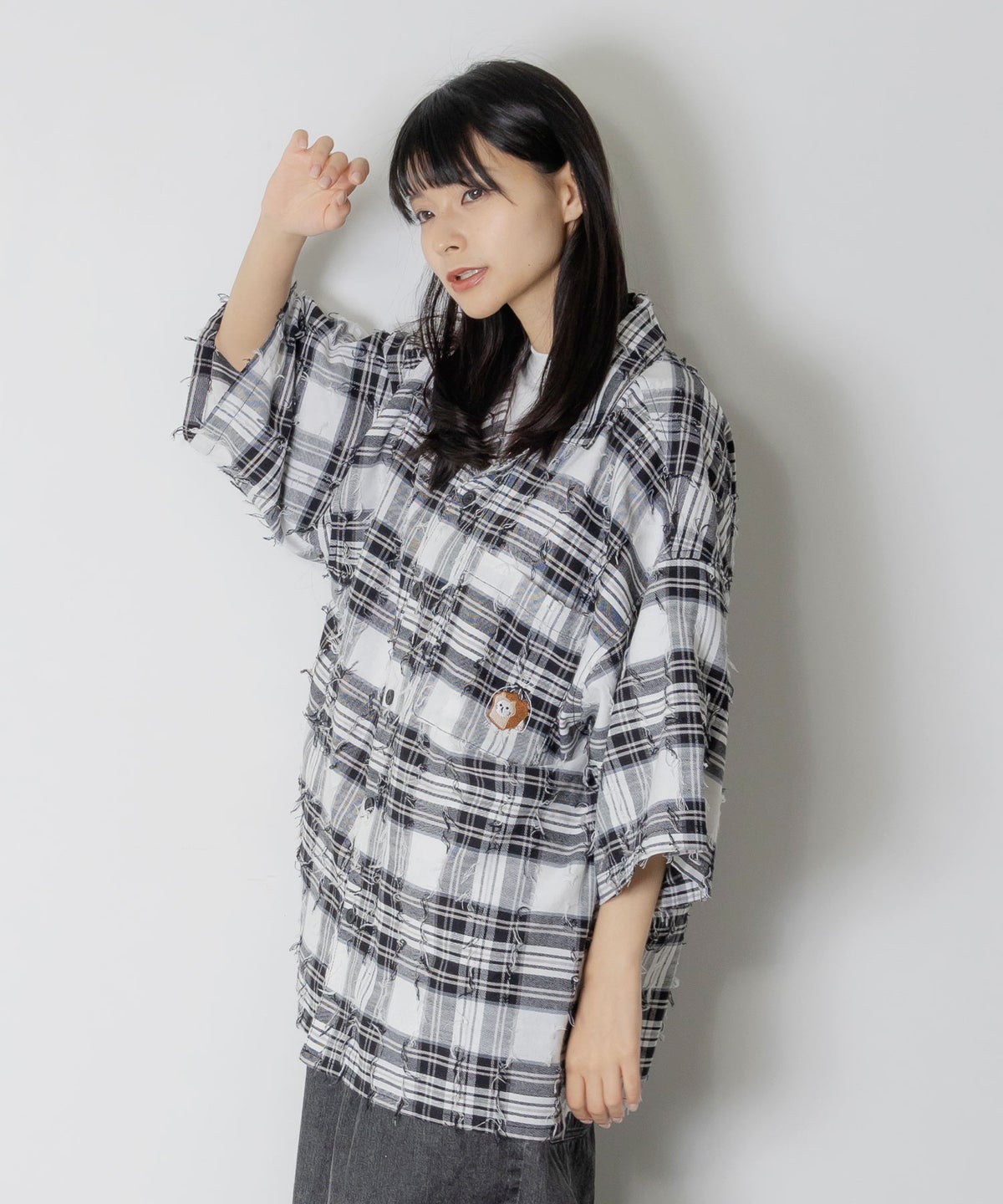 ネコパン刺繍 ひげチェックorデニムシャツ-6