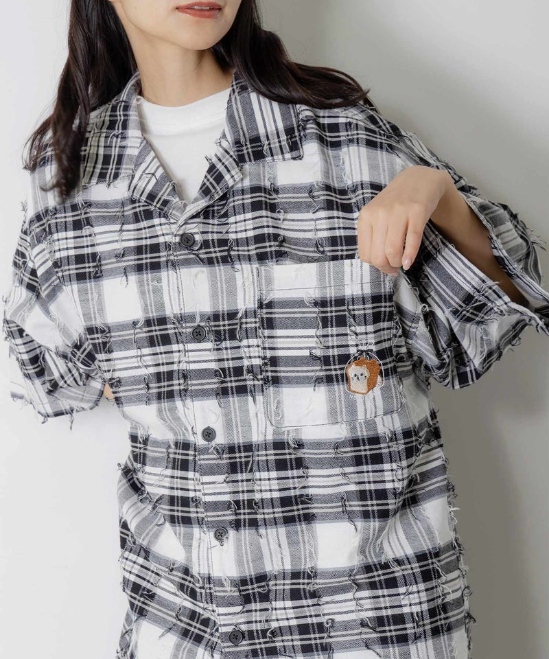 ネコパン刺繍 ひげチェックorデニムシャツ-7