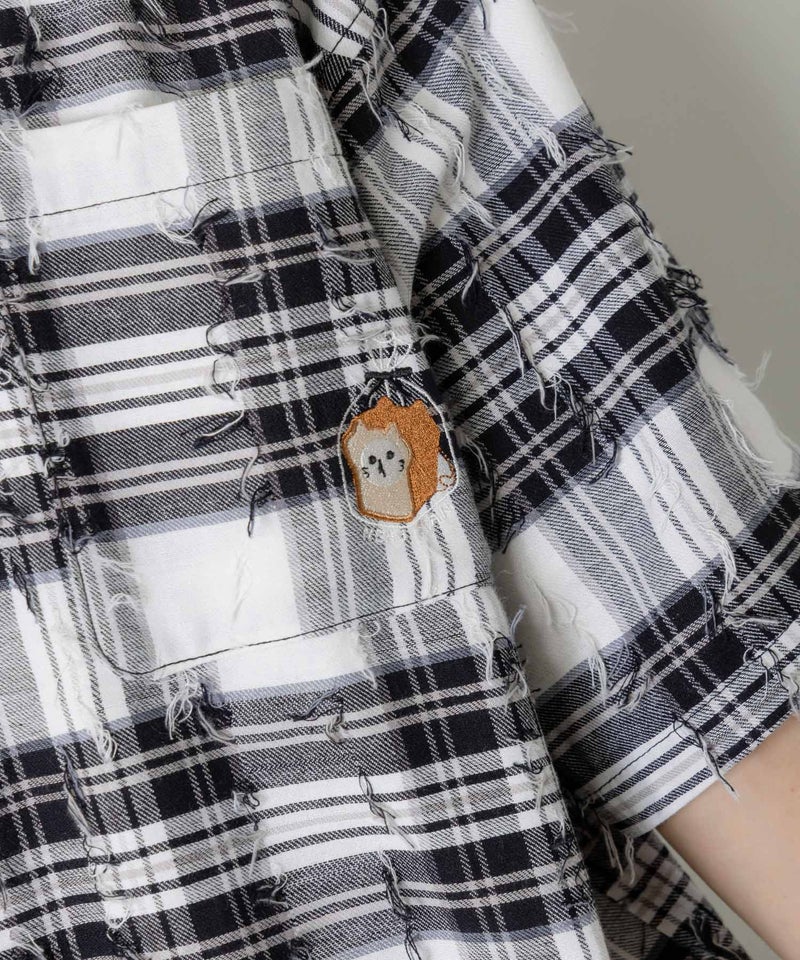 ネコパン刺繍 ひげチェックorデニムシャツ-8