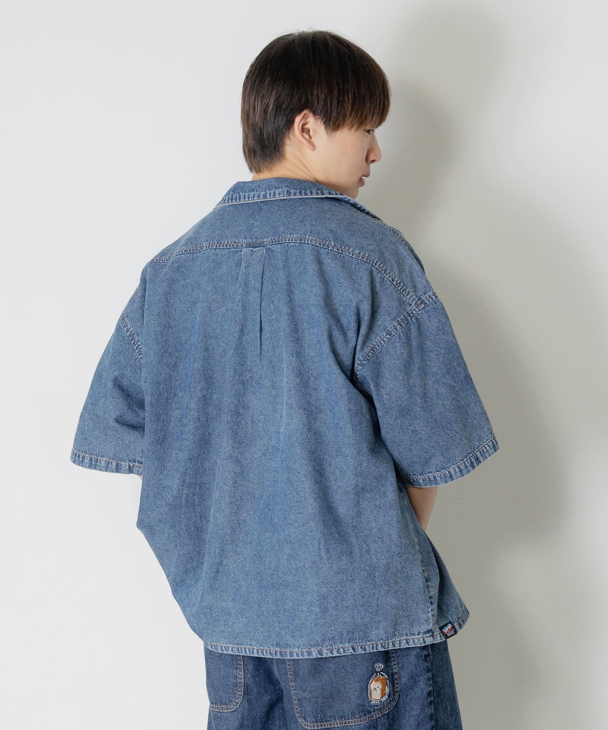 ネコパン刺繍 ひげチェックorデニムシャツ-11