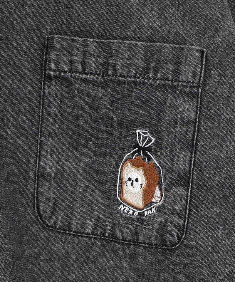ネコパン刺繍 ひげチェックorデニムシャツ-15